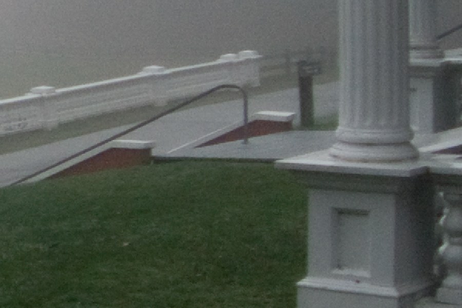 Detail of the porch balusters in the finished picture: crisper edges from the 2009 sharpening